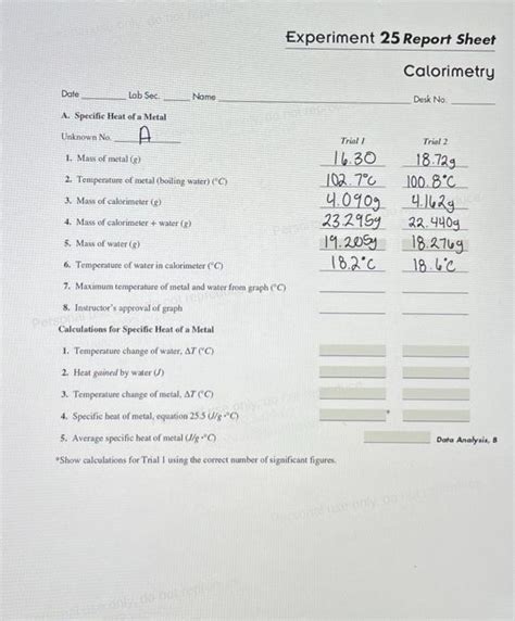 Solved Experiment 25 Report Sheet Date A. Specific 